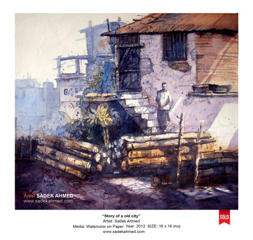 Farashganj wood market | 14x 14 Inches | Watercolor on Paper