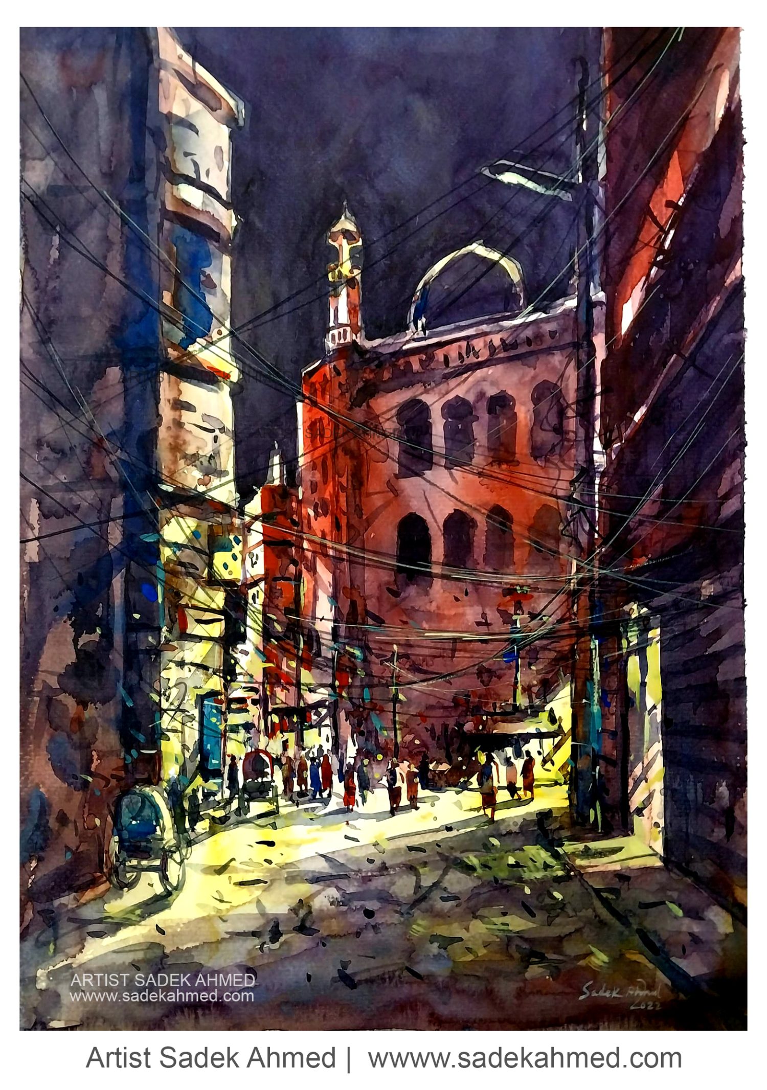 Night at Old Dhaka | 10 x 13 Inches | Watercolor on Paper