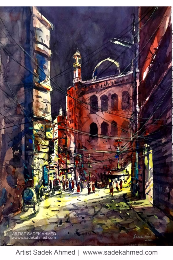 Night at Old Dhaka | 10 x 13 Inches | Watercolor on Paper
