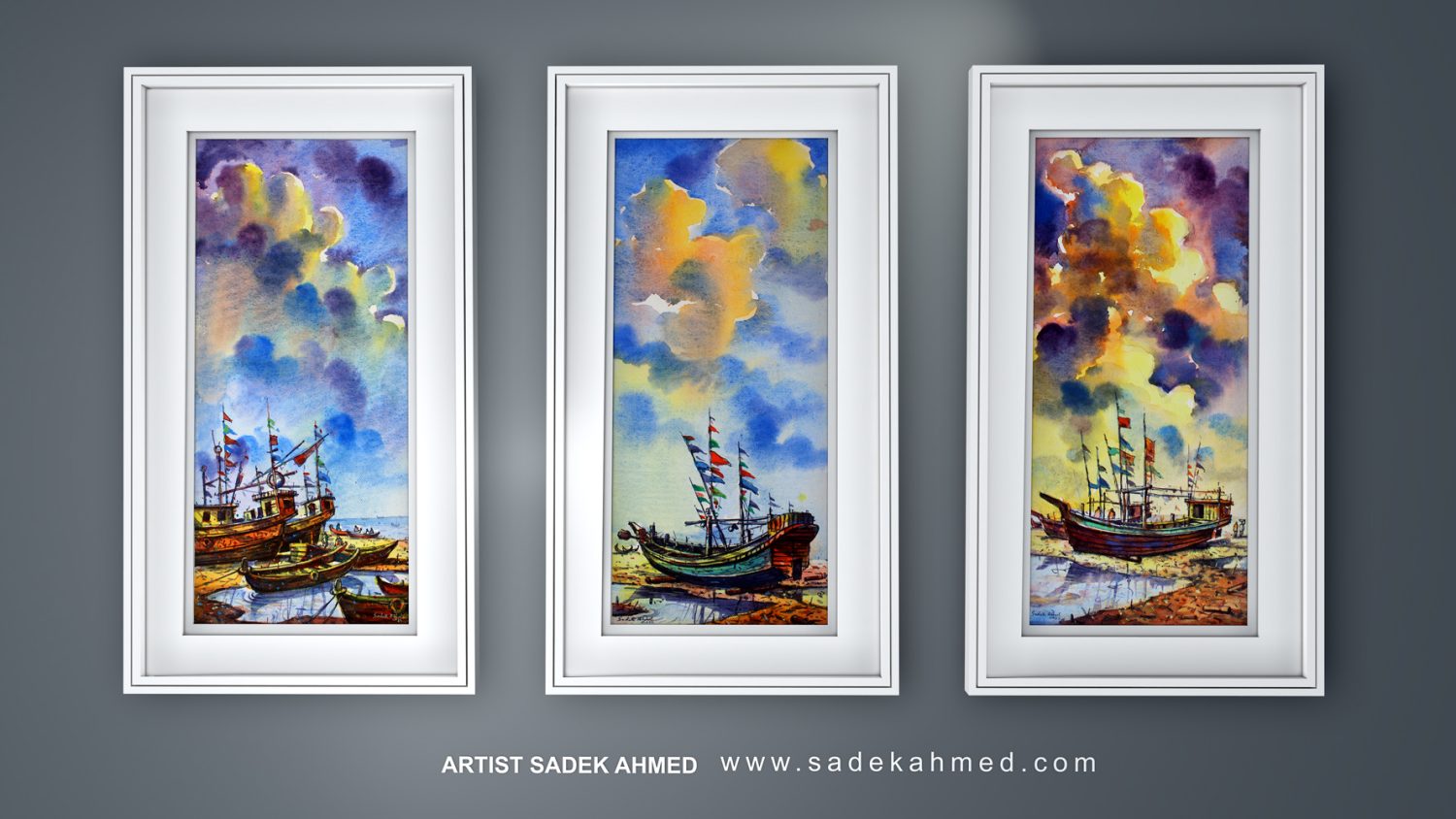 Boats from Saint Martin | 25cm x 50cm  / 10 x 20 Inches | Watercolor on Paper