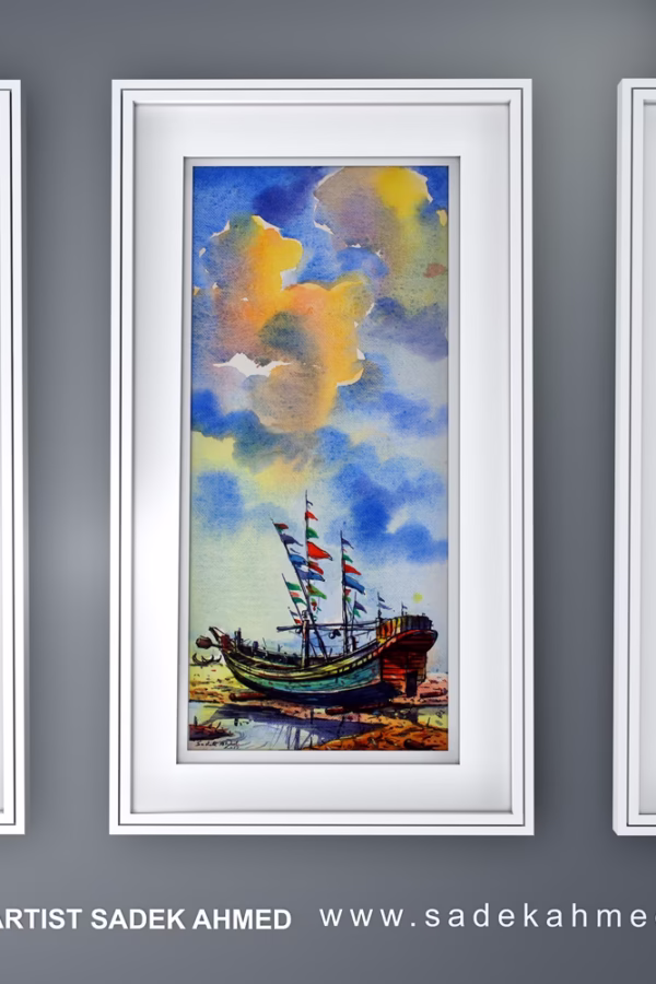 Boats from Saint Martin | 25cm x 50cm  / 10 x 20 Inches | Watercolor on Paper