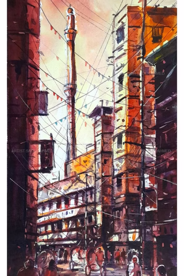 Chawlk Bazar, Old Dhaka | Watercolor on paper | 10 x 20 inches | 2024
