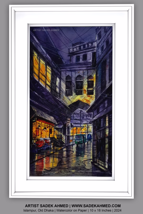 Old Dhaka ( Islampur ) at Night | | 18 x 10 Inches | Watercolor Painting | 2024