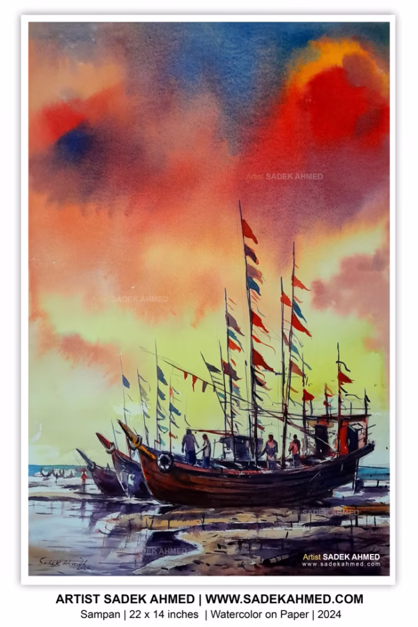 Boat of Bangladesh | Watercolor on paper | 22 x 14 Inches | 2024