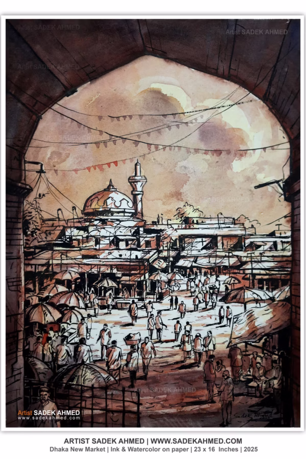Dhaka New Market |  Watercolor on Paper  | 23 x 16 Inches | 2025