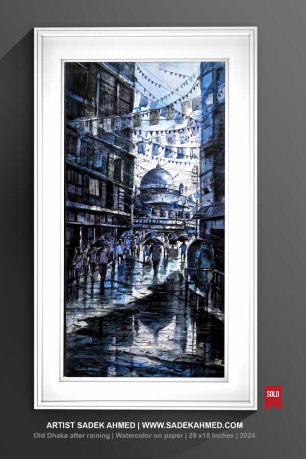 Old Dhaka after raining - 4 | 30 x 15 Inches | Watercolor on Paper | 2024