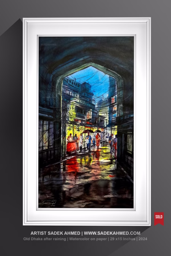 Old Dhaka after raining - 4 | 30 x 15 Inches | Watercolor on Paper | 2024