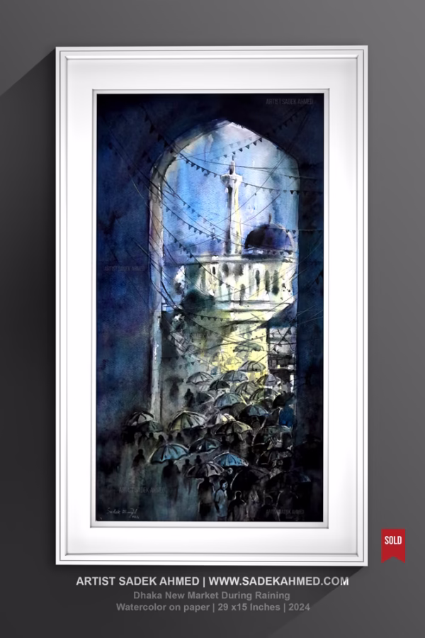 New Market during raining - 4 | 30 x 15 Inches | Watercolor on Paper | 2024