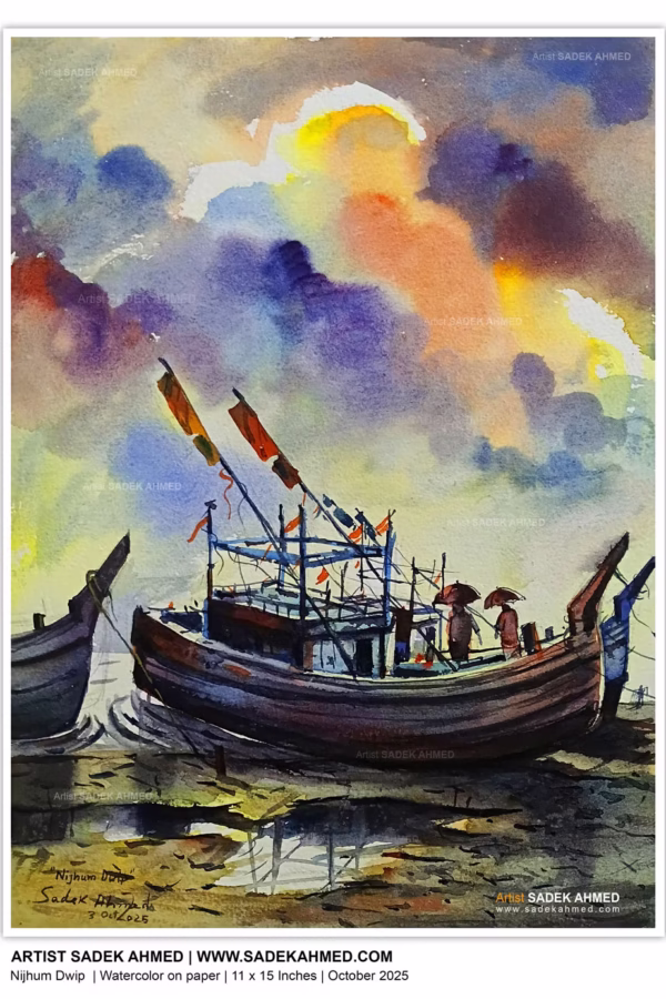 Boats of Bangladesh | Watercolor on Paper | 14 x 10 Inches | Oct 2025
