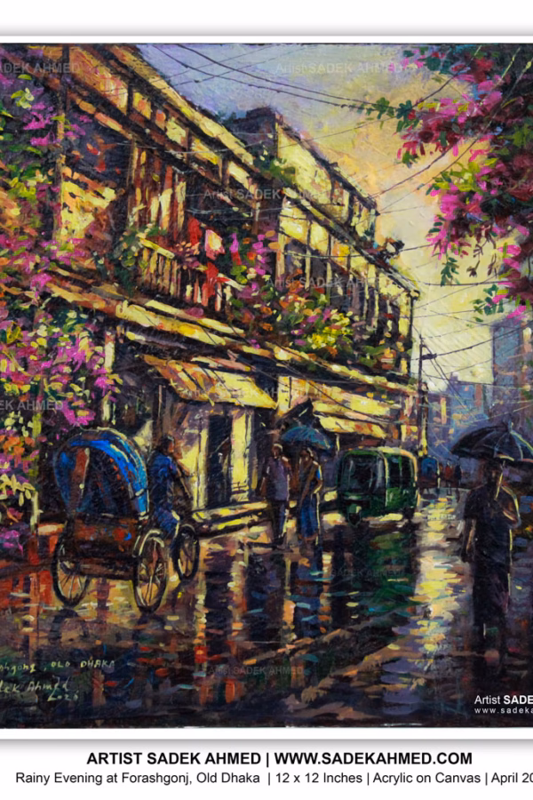 Rainy Evening at Forashgonj | Acrylic on Canvas | 12 x 12 Inches | 2026